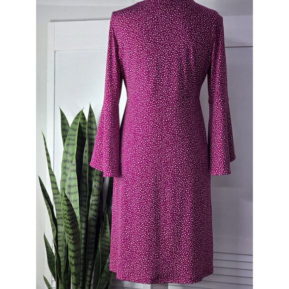 Chicos Womens Small Raspberry Polka Dot Flare Sleeve A Line Dress Lined Vneck - Picture 6 of 6